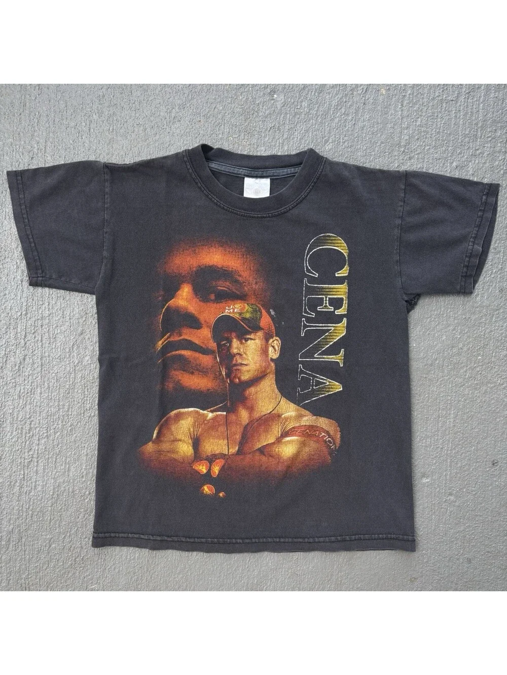 Vintage John Cena WWE Wrestling Shirt 2000s KIDS Size 7-8 Faded Black